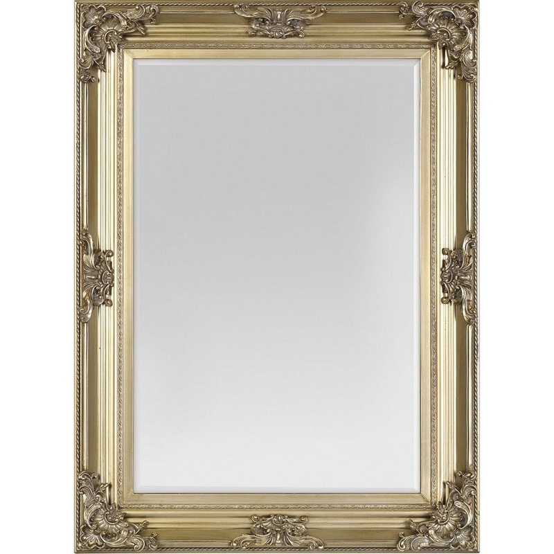 SBC Decor Beaumont 32" x 44" Wall-Mounted Wood Frame Vanity Wall Mirror In Champagne Gold Finish