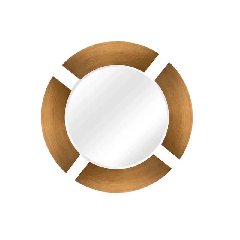 SBC Decor Capri 39" Wall-Mounted Wood Frame Round Dresser Mirror In Brushed Gold Finish