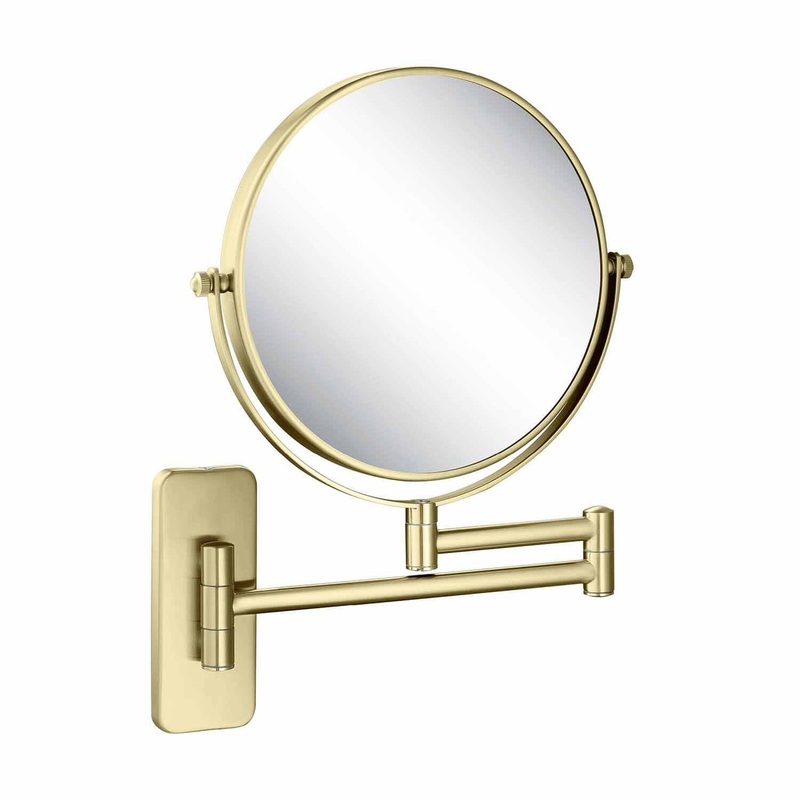 KIBI Circular Brass Bathroom Magnifying Makeup Shaving Mirror in Brushed Gold Frame Finish