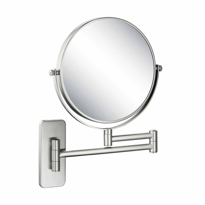 KIBI Circular Brass Bathroom Magnifying Makeup Shaving Mirror in Brushed Nickel Frame Finish