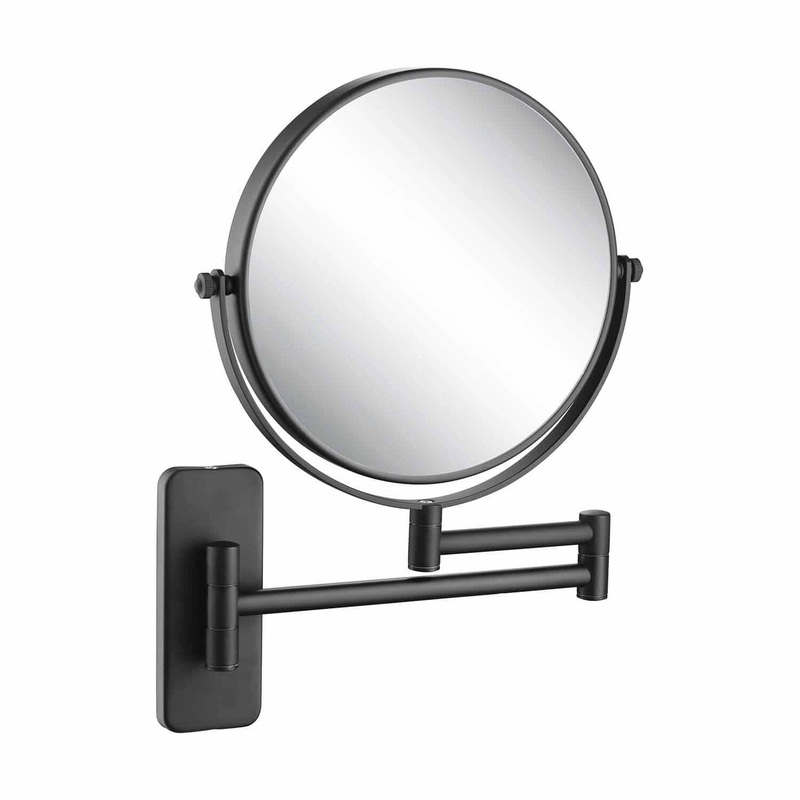 KIBI Circular Brass Bathroom Magnifying Makeup Shaving Mirror in Matte Black Frame Finish
