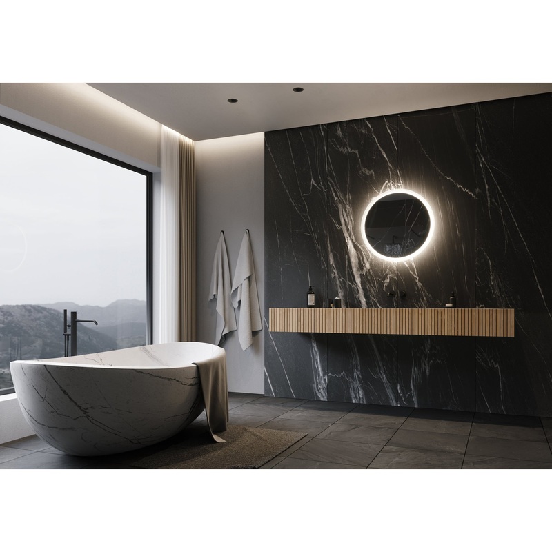 Paris Mirror Round 24" x 24" Dual-Lighted Illuminated Super Bright Dimmable Wall-Mounted 6000K LED Mirror With Acrylic Frosted Edges