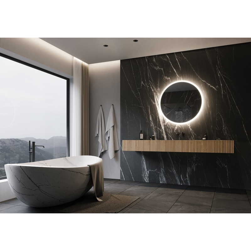 Paris Mirror Round 32" x 32" Dual-Lighted Illuminated Super Bright Dimmable Wall-Mounted 6000K LED Mirror With Acrylic Frosted Edges