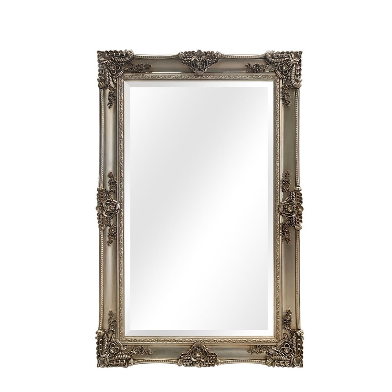 SBC Decor Mayfair Grande 46" x 70" Wall-Mounted Full Length Wood Frame Leaner Dresser Mirror In Champagne Gold Finish