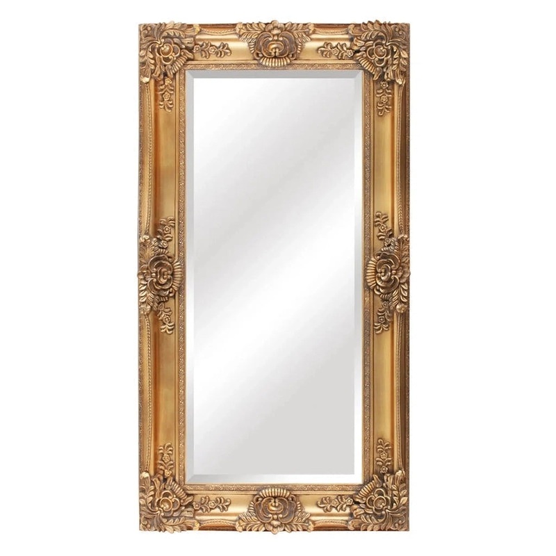 SBC Decor Mayfair Leaner 36" x 67" Wall-Mounted Wood Frame Dresser Mirror In Antique Gold Finish