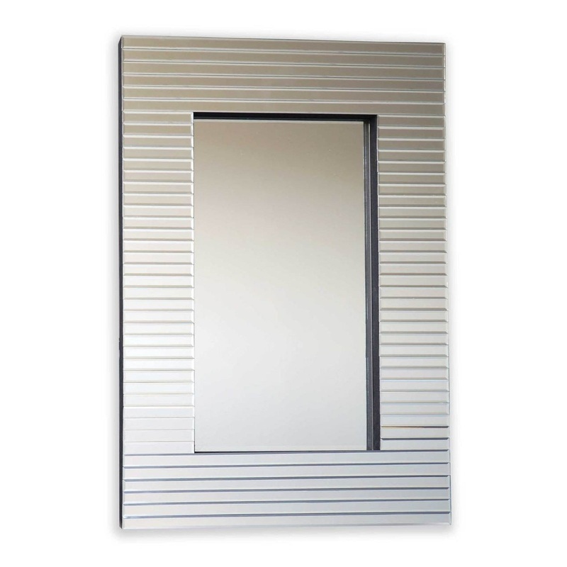 SBC Decor Miami 28" x 40" Wall-Mounted All Glass Beveled Ridge Rectangle Wall Mirror