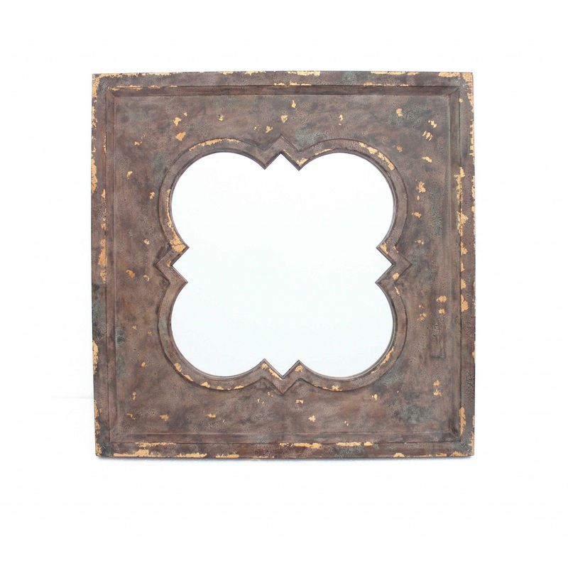 HomeRoots Vintage Cosmetic Wall Mirror With Quadrate Frame In Bronze