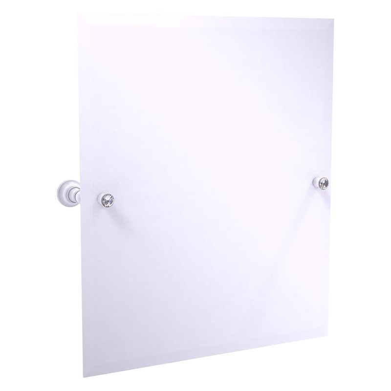 Allied Brass Carolina Crystal 21.8" x 4.8" Matte White Solid Brass Frameless Rectangular Tilt Mirror With Beveled Edge