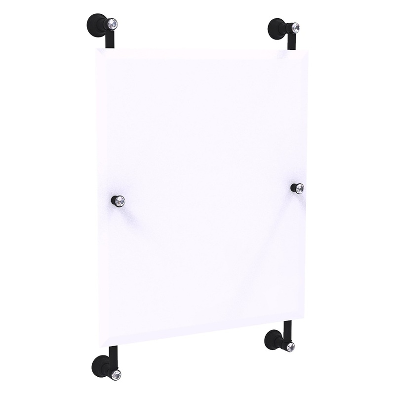 Allied Brass Carolina Crystal 21" x 4.4" Matte Black Solid Brass Rectangular Frameless Rail-Mounted Mirror