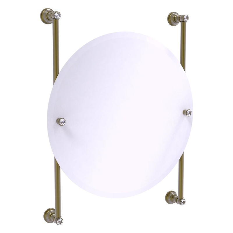 Allied Brass Carolina Crystal 22" x 4.4" Antique Brass Solid Brass Round Frameless Rail-Mounted Mirror