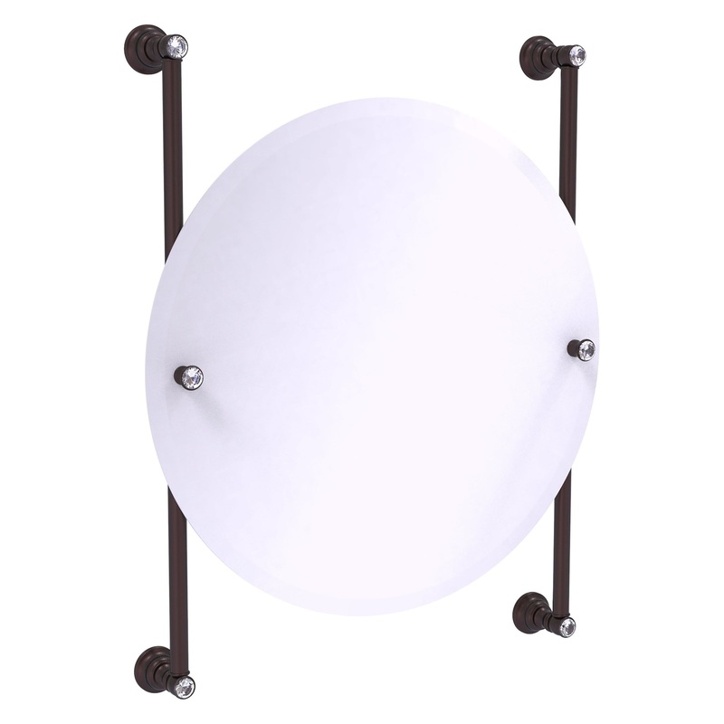 Allied Brass Carolina Crystal 22" x 4.4" Antique Bronze Solid Brass Round Frameless Rail-Mounted Mirror