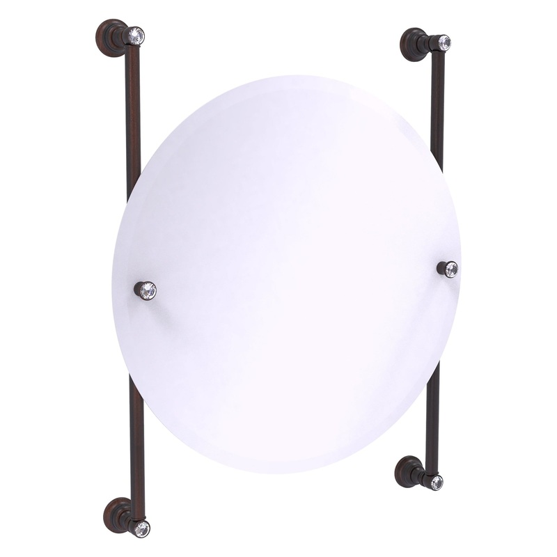 Allied Brass Carolina Crystal 22" x 4.4" Venetian Bronze Solid Brass Round Frameless Rail-Mounted Mirror