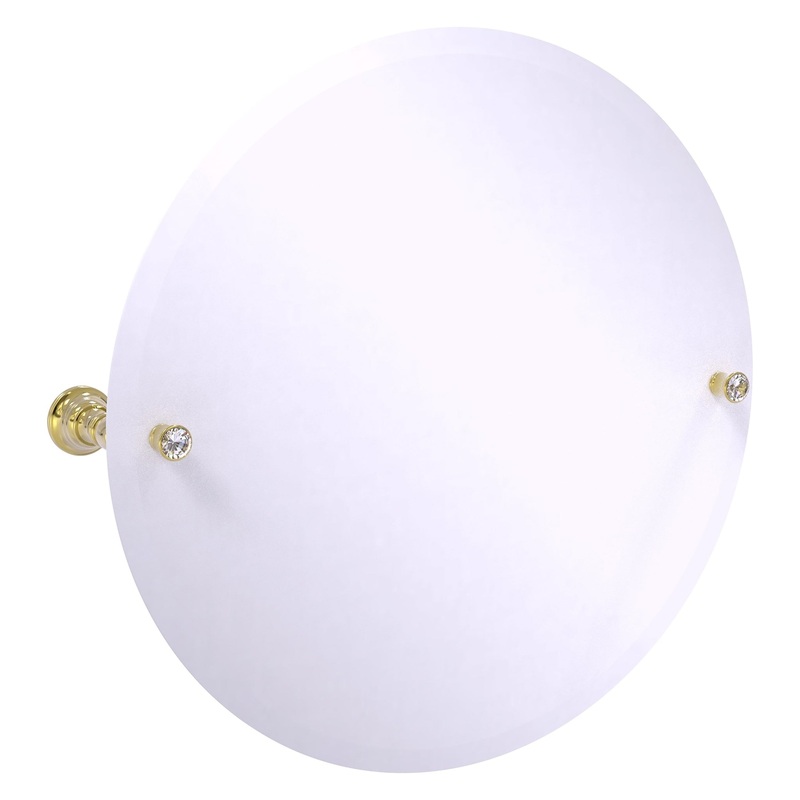Allied Brass Carolina Crystal 22" x 4.8" Unlacquered Brass Solid Brass Frameless Round Tilt Mirror With Beveled Edge