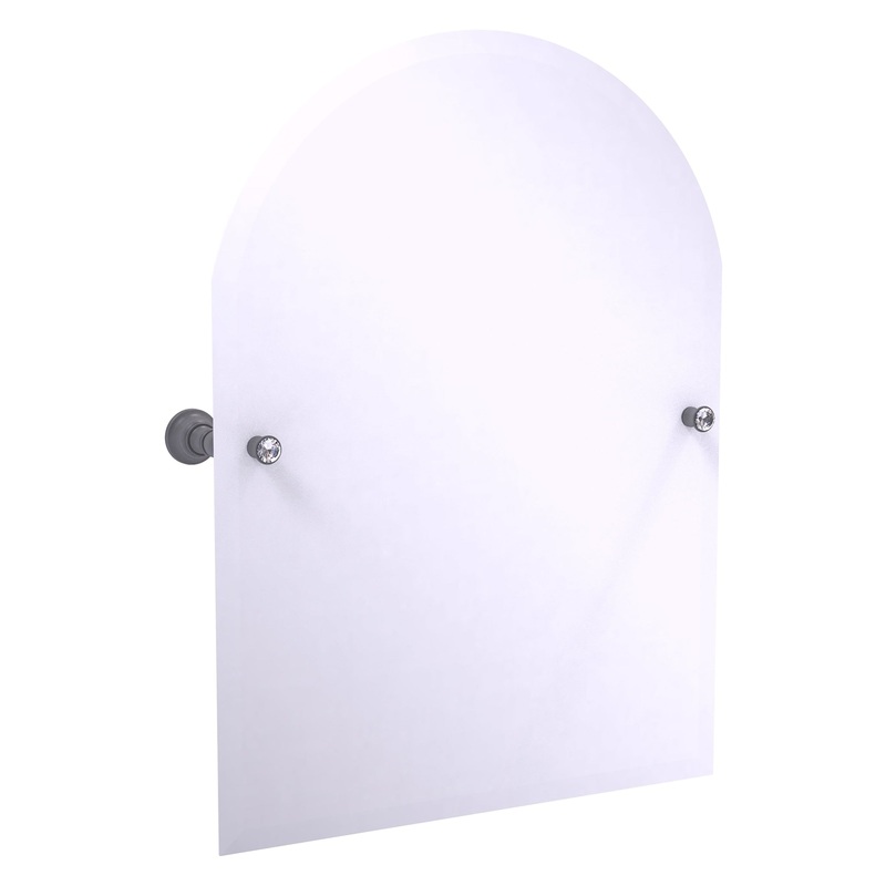 Allied Brass Carolina Crystal 21.8" x 4.8" Matte Gray Solid Brass Frameless Arched Top Tilt Mirror With Beveled Edge