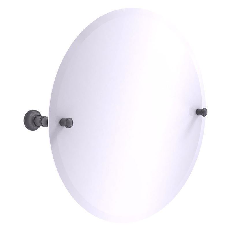 Allied Brass Carolina 22" x 4.8" Matte Gray Solid Brass Frameless Round Tilt Mirror With Beveled Edge