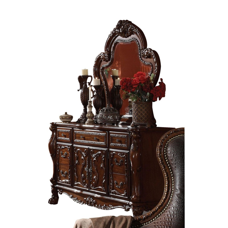 HomeRoots Wood Baroque Style Wall Mirror in Cherry Oak Finish