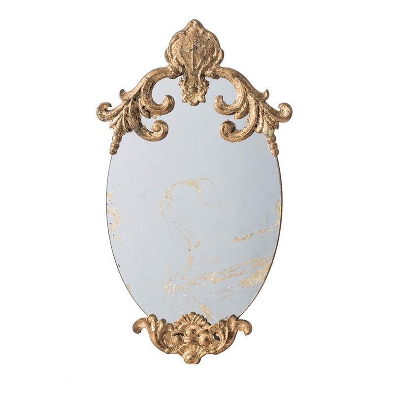 A&B Home 12" x 21" Bundle of 33 Decorative Oval Shape Antique Gold Resin Frame Wall-Mounted Mirror With Ornate Design