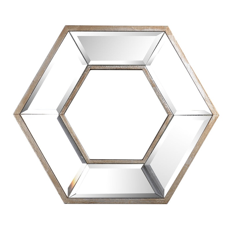 A&B Home 14" x 12" Bundle of 27 Hexagonal Wooden Frame Wall-Mounted Mirror