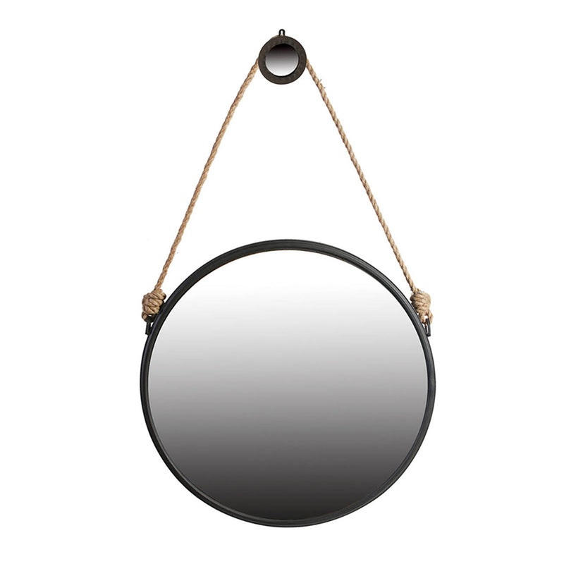 A&B Home 30" x 30" Bundle of 16 Round Black Metal Frame Wall-Mounted Mirror With Cleveland Rope Strap