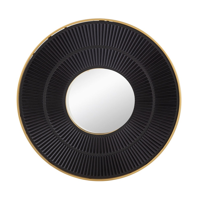 A&B Home 32" x 32" Bundle of 15 Round Carved Black With Gold Pleated Design Frame Wall-Mounted Mirror