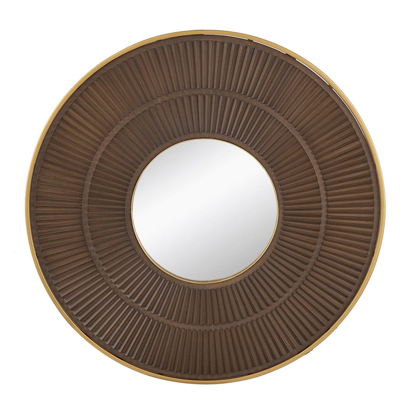 A&B Home 32" x 32" Bundle of 15 Round Carved Brown With Gold Pleated Design Frame Wall-Mounted Mirror