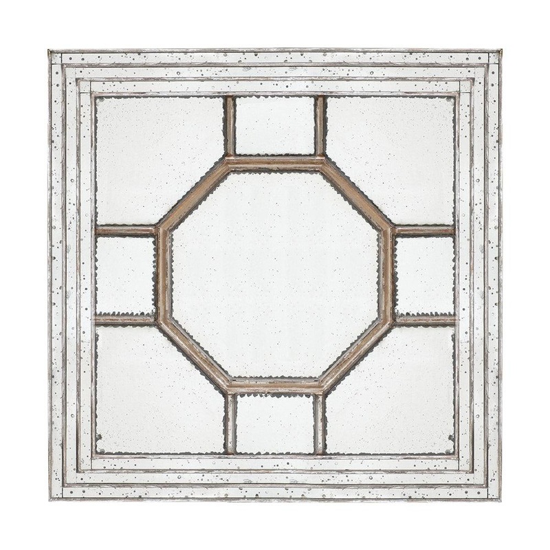 A&B Home 48" x 48" Bundle of 4 Irving Square Shape Weathered Gold Wood Frame Wall-Mounted Mirror