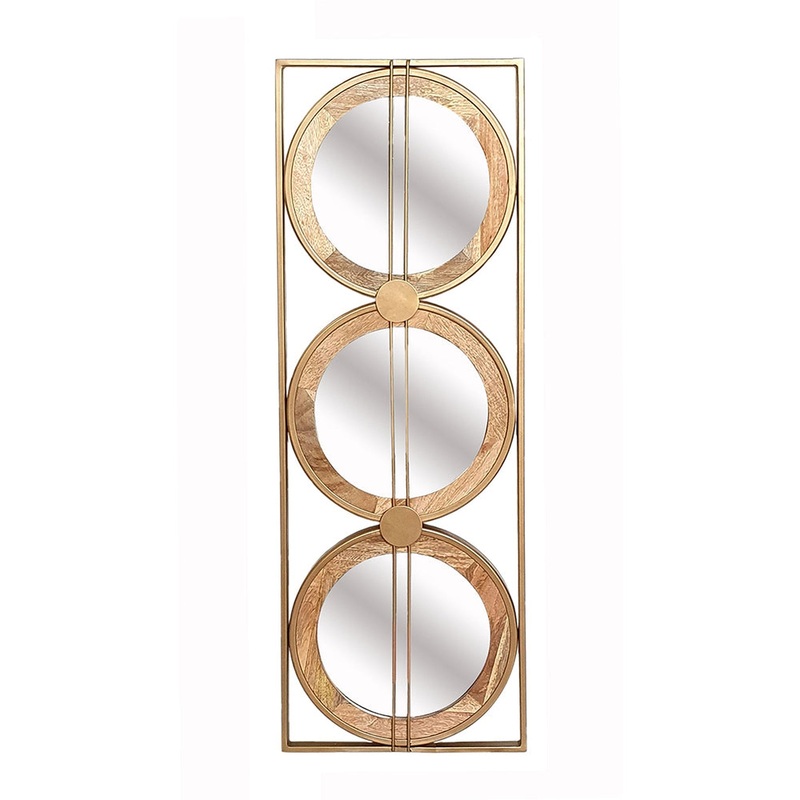 A&B Home Adelaide 14" x 40" Bundle of 7 Rectangular Set of 3 Round Brown Mango Wooden Frame Wall-Mounted Mirror