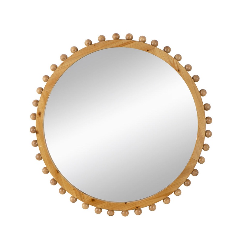 A&B Home Jasper 34" x 34" Bundle of 15 Round Natural Beaded Wooden Frame Wall-Mounted Mirror