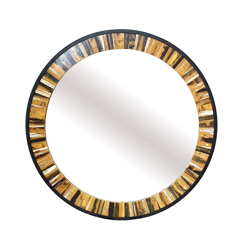 A&B Home Kathie 32" x 32" Bundle of 6 Round Shape Black and Natural Hues Wooden Frame Wall-Mounted Mirror