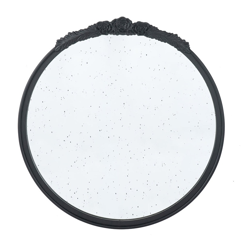 A&B Home Bingley 29" x 30" Bundle of 10 Round Hand Carved Rose Black Frame Wall-Mounted Mirror