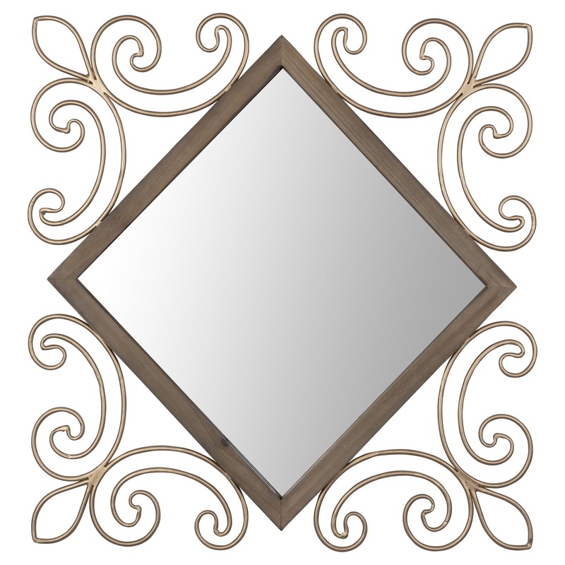 HomeRoots Traditional Diamond Wall Mirror with Metal Detailing