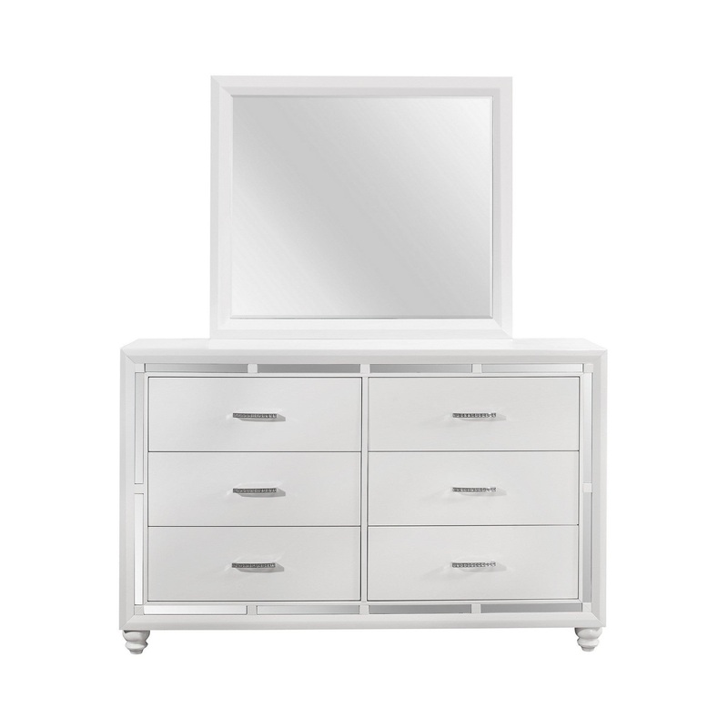 HomeRoots White Toned Mirror with Large Rectangular High Gloss Trim