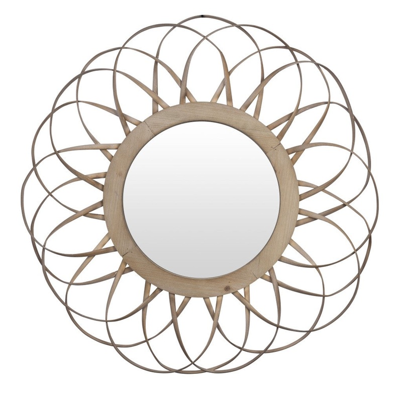 HomeRoots Wooden Flower Shaped Round Wall Mirror