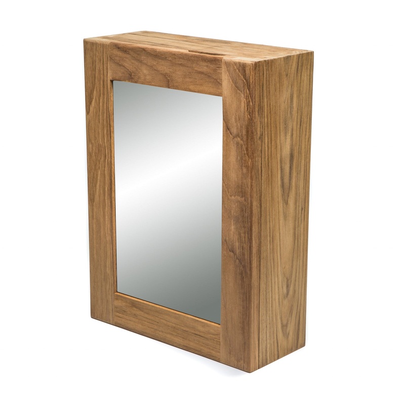 HomeRoots Traditional Solid Teak Hanging Mirrored Medicine Cabinet