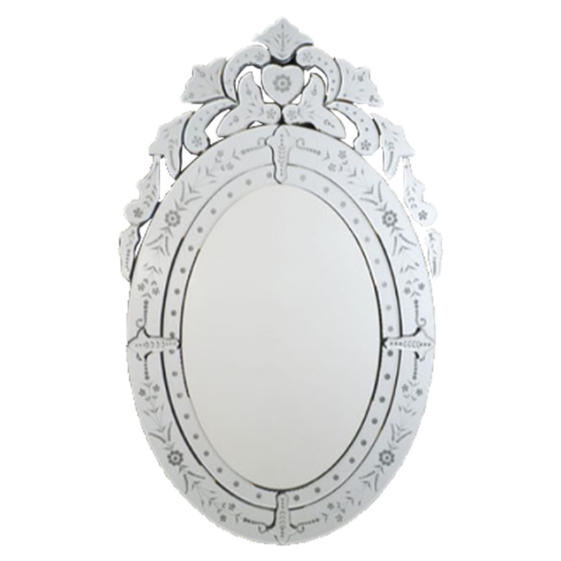 Afina 26" x 41" Radiance Venetian Oval Cut Glass and Etched Wall Mirror