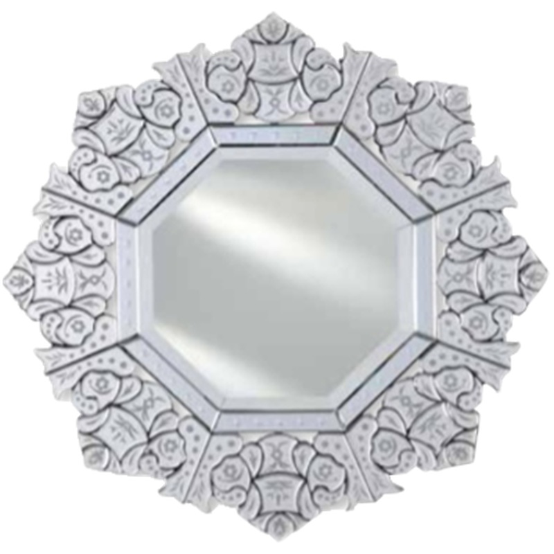 Afina 32" Radiance Venetian Octagonal Cut Glass and Etched Wall Mirror