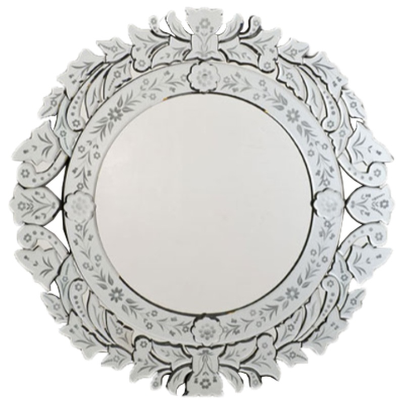 Afina 33" Radiance Venetian Round Cut Glass and Etched Wall Mirror