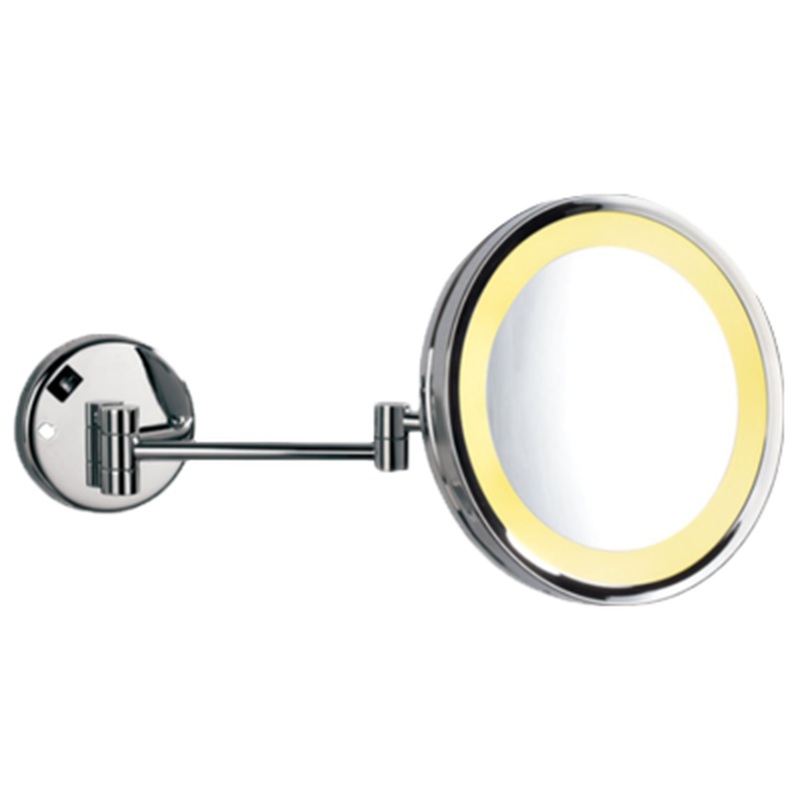 Afina 10" Polished Chrome 5X Magnification Round Lighted Wall Mount Makeup Mirror