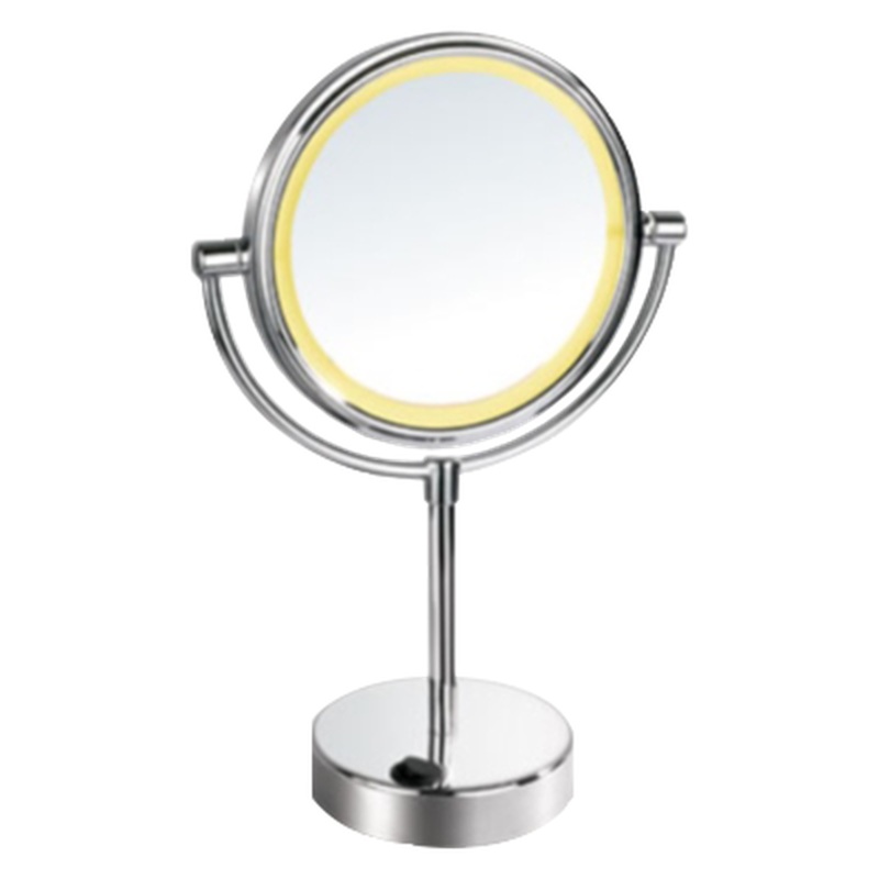 Afina 7" Polished Chrome 5X Magnification Round Battery Operated Double Sided Lighted Table Makeup Mirror