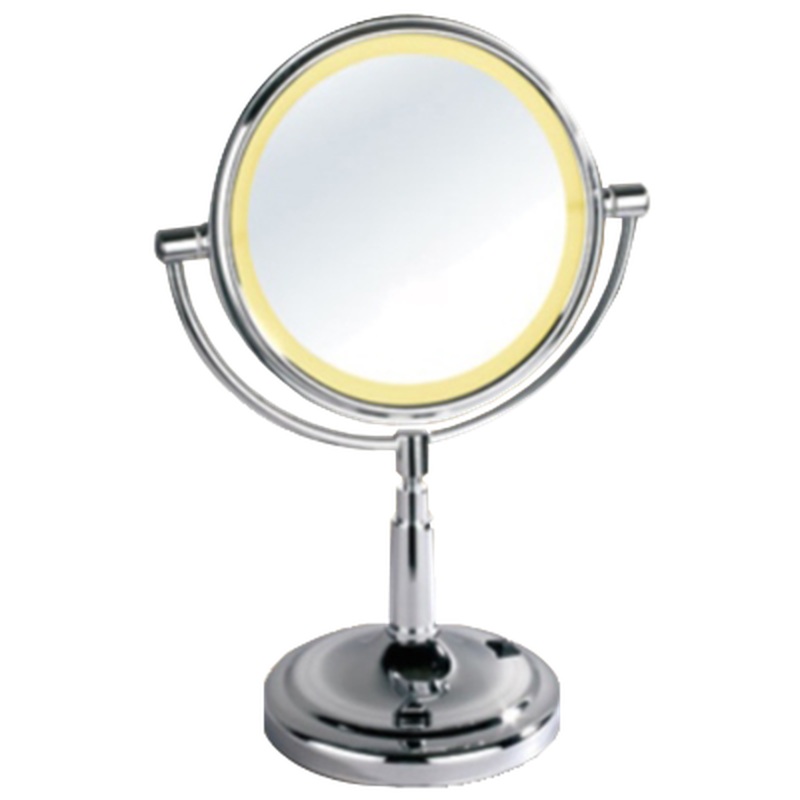 Afina 8" Polished Chrome 5X Magnification Round Battery Operated Double Sided Lighted Table Makeup Mirror