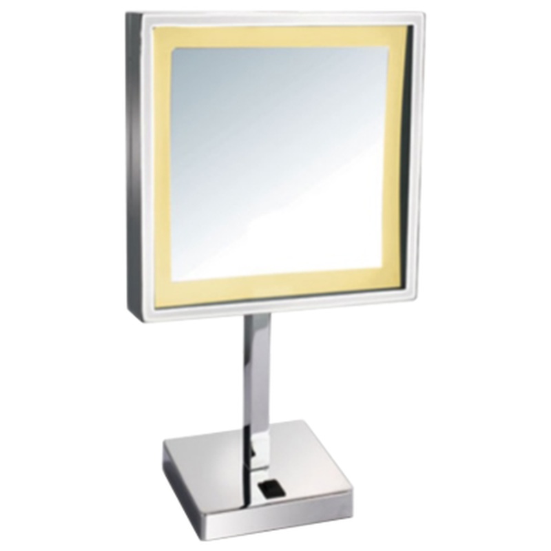 Afina 8" x 8" Polished Chrome 5X Magnification Square Lighted Table Makeup Mirror