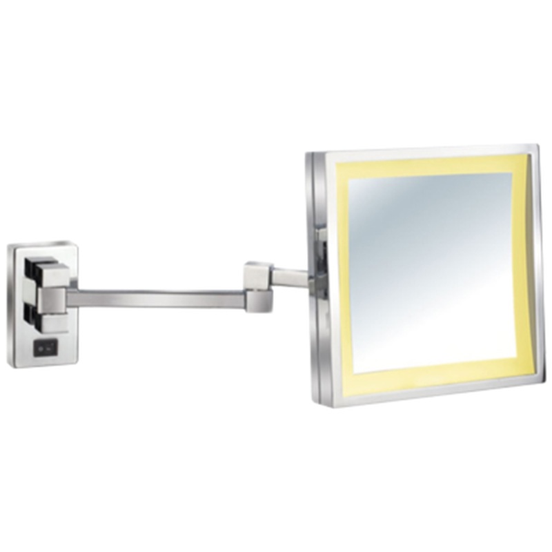 Afina 8" x 8" Polished Chrome 5X Magnification Square Lighted Wall Mount Makeup Mirror