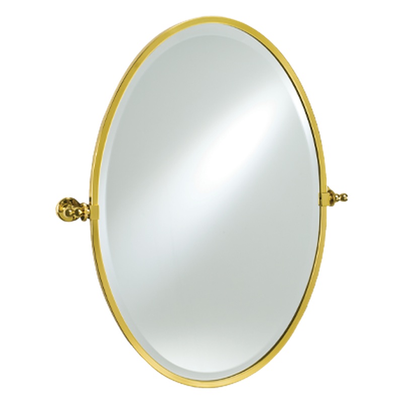 Afina Radiance 18" x 26" Polished Brass Oval Framed Bevel Mirror With Gear Style Tilt Mounting Bracket