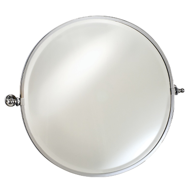 Afina Radiance 24" Polished Chrome Round Framed Bevel Mirror With Gear Style Tilt Mounting Bracket
