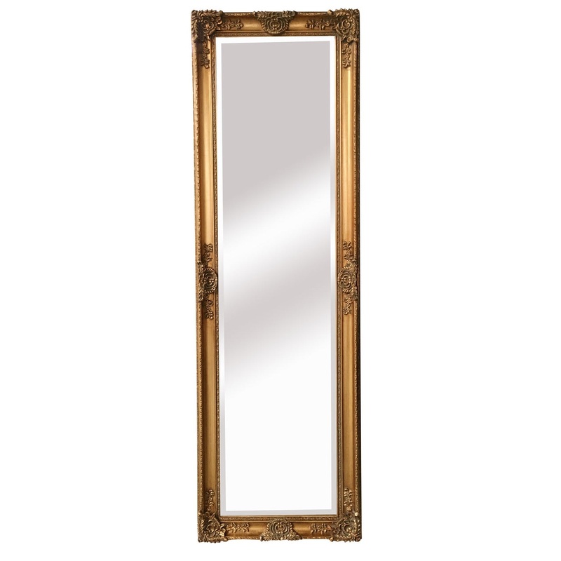 SBC Decor Mayfair Belle 19" x 60" Wall-Mounted Full Length Wood Frame Dresser Mirror In Antique Gold Finish
