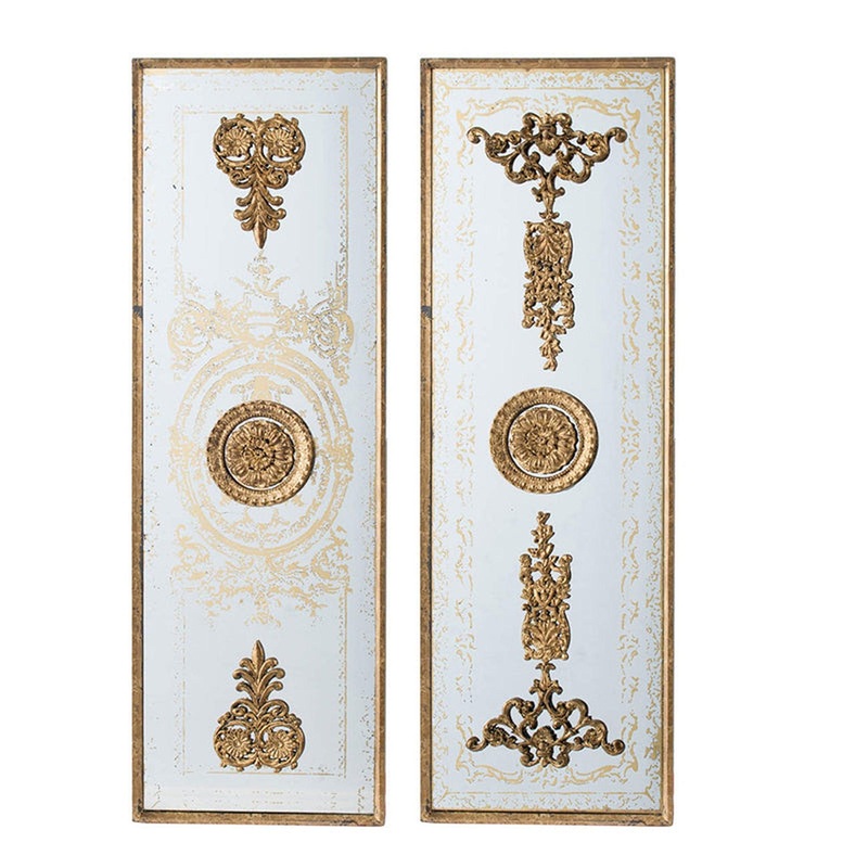 A&B Home 16" x 48" Bundle of 9 Rectangular Set of Two Polished Gold Frame Wall-Mounted Mirror With Regal Medallion Details