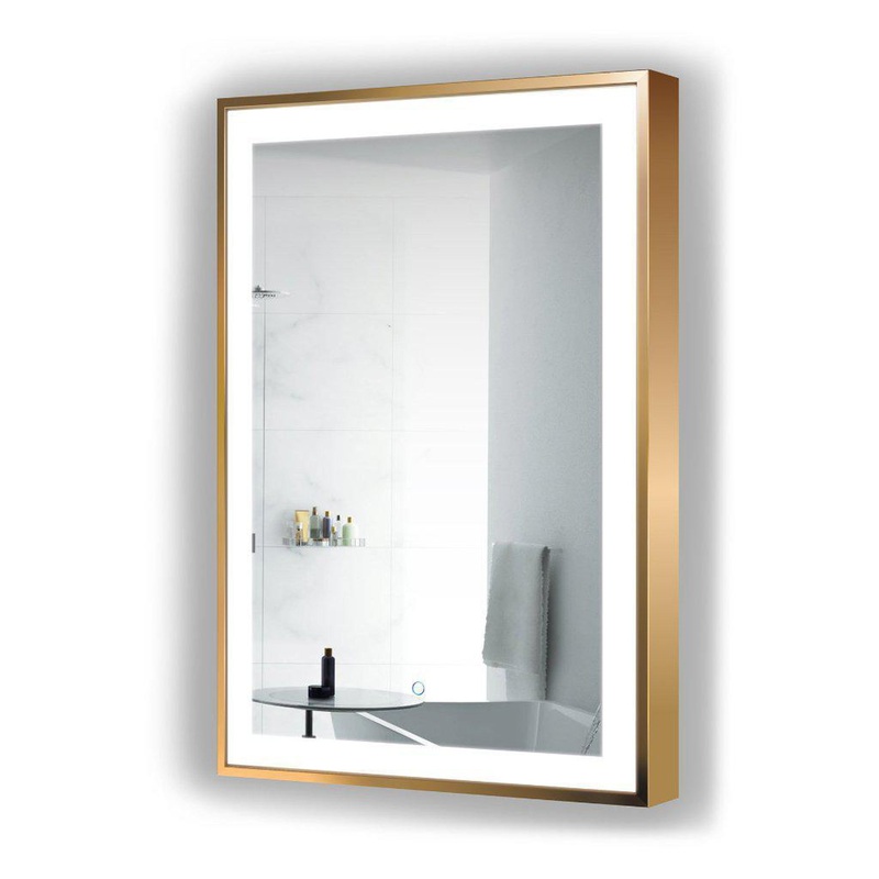 Krugg Reflections Soho 24" x 36" 5000K Rectangular Matte Gold Wall-Mounted Framed LED Bathroom Vanity Mirror With Built-in Defogger and Dimmer