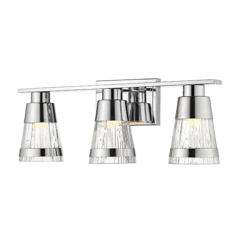 Z-Lite Ethos 22" 3-Light LED Chrome Vanity Light With Chisel Glass Shade