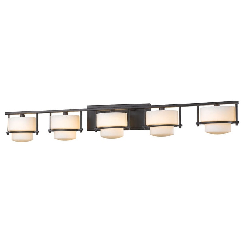 Z-Lite Porter 43" 5-Light LED Bronze Vanity Light With Matte Opal Glass Shade