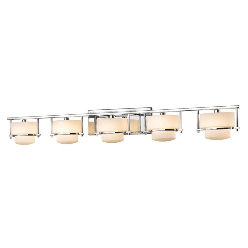 Z-Lite Porter 43" 5-Light LED Chrome Vanity Light With Matte Opal Glass Shade